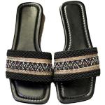 Sandales noires en cuir à perles en cuir à bouts carrés Pointure 43,5 style ethnique 