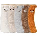 Chaussettes d'hiver multicolores en polaire à motif ours en lot de 5 Tailles uniques look fashion pour femme 