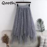 Jupes longues gris foncé à fleurs en polyester à paillettes lavable à la main Tailles uniques plus size look fashion pour femme 
