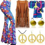 Déguisements des années 70 bleus à franges Taille XL look hippie pour femme 