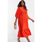 Robes de grossesse orange smockées minis à col rond Taille S classiques pour femme en promo 