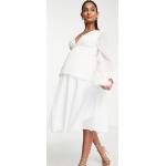 Robes décolletées blanches à volants mi-longues Taille L classiques pour femme en promo 