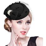QUUPY Chapeau bibi vintage avec nœud papillon pour femme - Noir