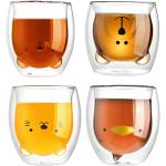 Tasses en verre marron en verre à motif animaux en lot de 4 