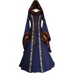 Robes en velours de soirée bleues en velours à manches longues Taille XXL plus size look médiéval pour femme 