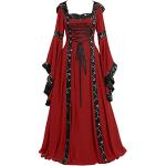 Robes en dentelle vintage de soirée rouges en velours maxi à manches longues Taille 3 XL plus size look médiéval pour femme 