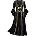 Robes de cocktail noires en velours à capuche maxi à manches longues Taille XXL plus size look médiéval pour femme 