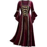 Robes de cocktail rouges en velours à capuche maxi à manches longues Taille XL plus size look médiéval pour femme 