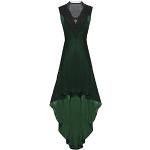Robes en dentelle vintage vertes en velours sans manches Taille L plus size look médiéval pour femme 