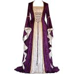 Robes en velours de soirée violettes en velours à manches longues Taille 3 XL plus size look médiéval pour femme 