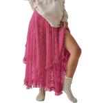 Jupes longues rose fushia en dentelle à volants longues Taille S look fashion pour femme 