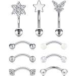 Piercings arcade gris acier en acier chirurgical à perles en diamant en lot de 10 look fashion pour femme 