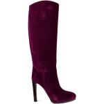 Bottes à talon haut de créateur Ralph Lauren violettes en velours à fermetures éclair Pointure 41 look fashion pour femme 