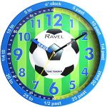 Ravel R.KC.12 Horloge murale d'apprentissage de l'heure pour enfant 25 cm Quartz Analogique Cadran Bleu Football Vert