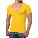 T-shirts jaunes à manches courtes à manches courtes à col en V Taille L look Rock pour homme 
