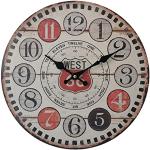 Rebecca Mobili Horloge Murale Industrielle, Horloge Décorative, Noir Brun Rouge, MDF Métal, pour Cuisine Salon - Diamètre 33,8 cm x P 4 cm - Art. RE6804