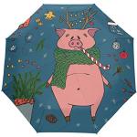 Parapluies pliants noirs en polyuréthane à motif cochons 