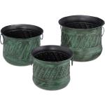 Relaxdays Pots en zinc lot de 3, bacs en métal, anses en jute, jardinière,  tailles : 9 L, 6,5 L, 4 L, vintage, argenté