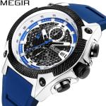 MEGIR hommes montre de Sport Relogio Masculino bleu bracelet en Silicone hommes montres haut de gamme de luxe lumineux étanche montre à Quartz homme