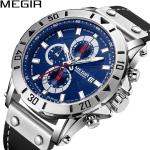 Chronographe montres à Quartz pour hommes Top marque de luxe MEGIR bleu hommes montre de Sport horloge heure temps