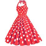 Robes vintage pin up rouges à pois en fibre synthétique au genou sans manches look Pin-Up pour femme 