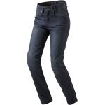 Jeans bleues foncé en cuir stretch look vintage pour femme 
