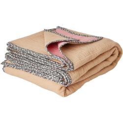 Rice - Cotton Crinkle Plaid - Couverture - Large - stripes with flower edge in beige and soft pink