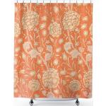 Rideaux de douche orange en tissu à motif fleurs art nouveau 