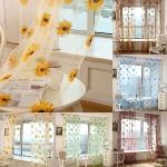 Rideaux de porte verts en mousseline à motif fleurs transparents 100x200 romantiques 