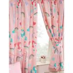 Double rideaux rose pastel à motif licornes lavable en machine 168x183 pour enfant 