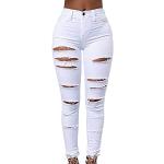 Jeans taille haute blancs en denim troués Taille XL look fashion pour femme 