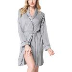 rismart Peignoir de Bain pour Femme Long Pyjamas Kimono Coton Manche Longue col V Robe de Chambre (Gris,M)