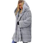 Vestes de ski grises à carreaux en velours à capuche mi-longues sans manches Taille XL plus size look fashion pour femme en promo 