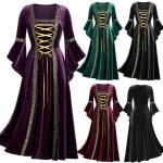 Robes en velours de soirée violettes en velours à manches trois-quart à col carré Taille XXL look gothique pour femme 