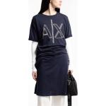 Robes fluides de créateur Armani Exchange bleues à logo en coton à manches courtes Taille S look casual pour femme 