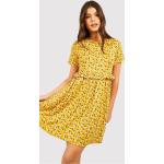 Robes fleuries Boohoo jaune moutarde à fleurs minis à manches courtes Taille XS look casual pour femme en promo 