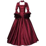 Robes de soirée longues rouges en dentelle à manches longues Taille L plus size look médiéval pour femme 