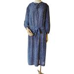 Robes à pois bleu marine à pois midi à manches trois-quart look vintage pour femme 
