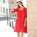 Robes évasées rouges en viscose à col en V Taille XS pour femme en promo 