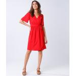 Robes cache-coeur rouges en polyester à motif papillons à manches courtes à col en V Taille XL pour femme en promo 