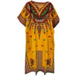 Tuniques caftan jaunes imprimé africain en coton à motif Afrique Tailles uniques style ethnique pour femme 
