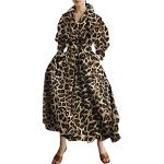 Robes de bal longues de mariage à effet léopard en coton mélangé smockées à manches longues Taille S plus size look casual pour femme 