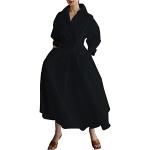 Robes de bal longues de mariage noires en coton mélangé smockées à manches longues Taille XL plus size look casual pour femme 