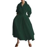 Robes de bal longues de mariage vert foncé en coton mélangé smockées à manches longues Taille L plus size look casual pour femme 