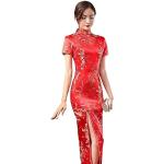 Robes de soirée longues rouges en satin à manches courtes Taille XXL look asiatique pour femme 
