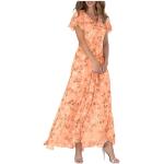 Robes de bal longues orange corail en satin à strass à motif canards Taille XL plus size style bohème pour femme en promo 