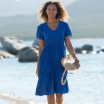 Robes d'été bleues en viscose à manches courtes à col en V Taille XXL pour femme en promo 