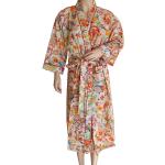Peignoirs Kimono beiges à fleurs en coton Taille L look hippie pour femme 