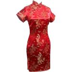 Robes de cocktail rouges courtes à manches courtes Taille 4 XL look asiatique pour femme 