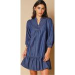 Robes courtes bleues en coton à manches trois-quart Taille XXL pour femme en promo 